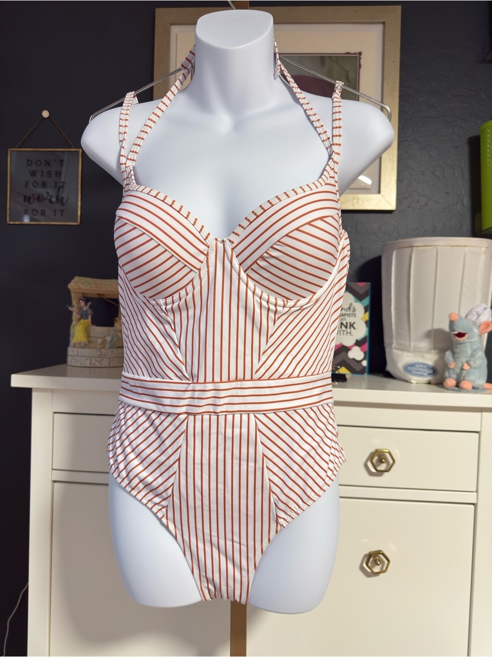 Cupshe White One-Piece Swimsuit with Rust Stripe